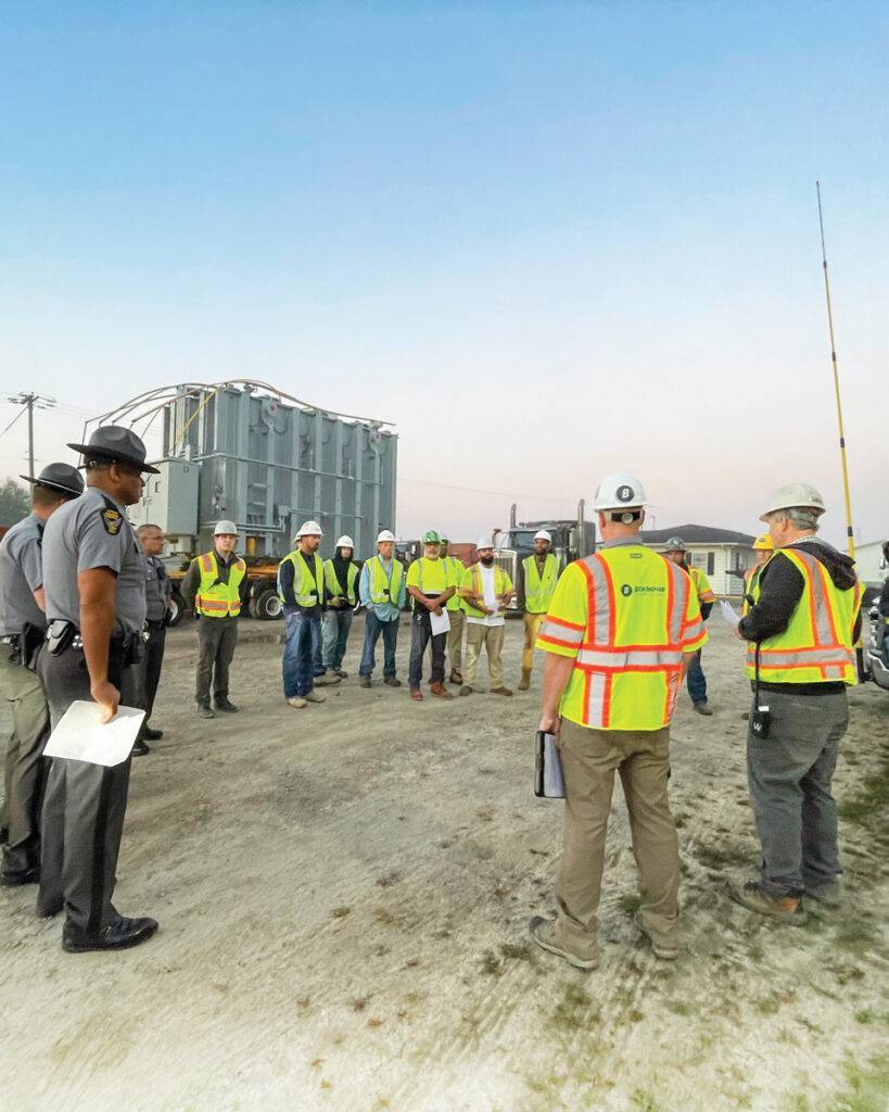 Safety meeting before transformer delivery